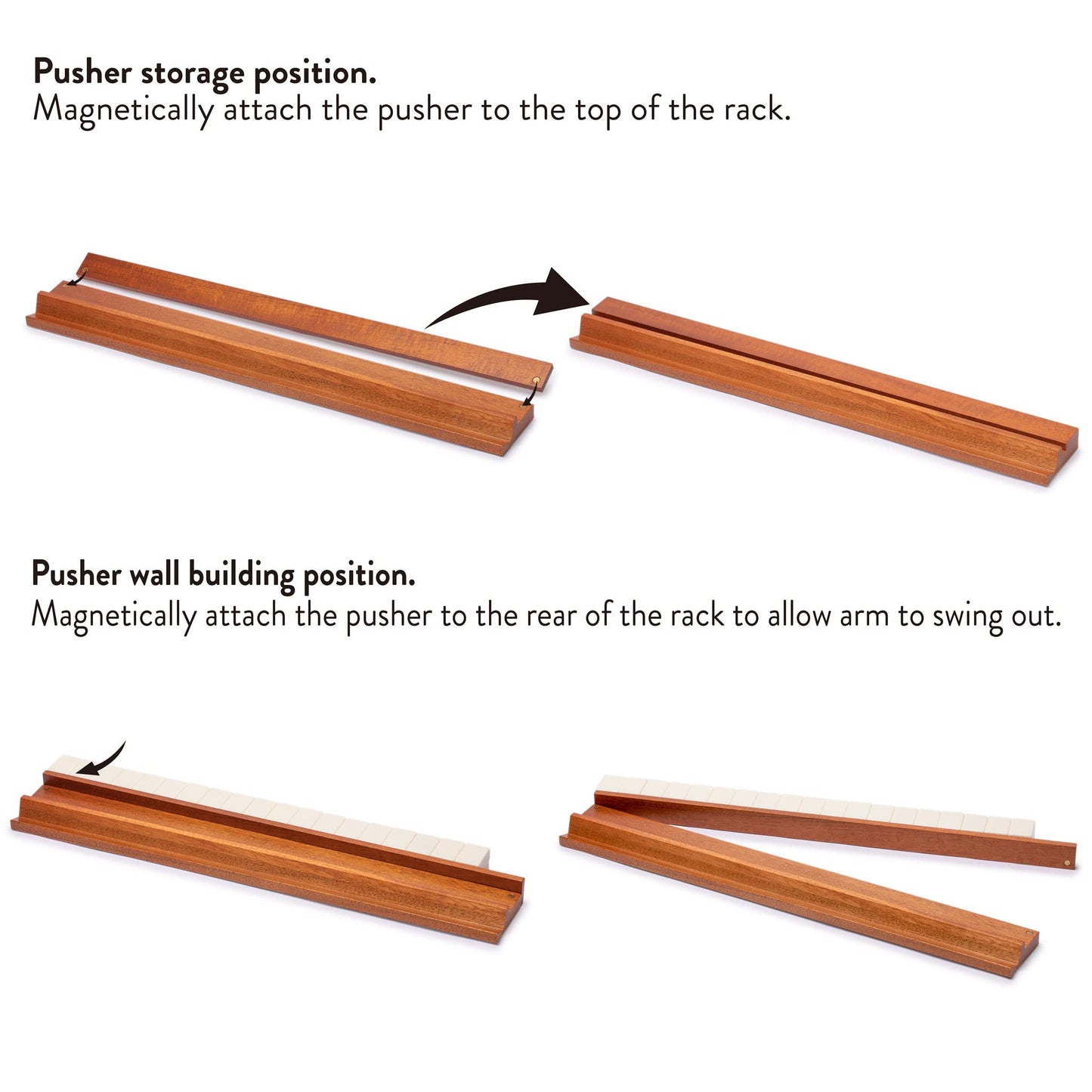 Yellow Mountain Imports Classic Chestnut Mahjong Racks with Pushers (Set of 4) — 18 Inches