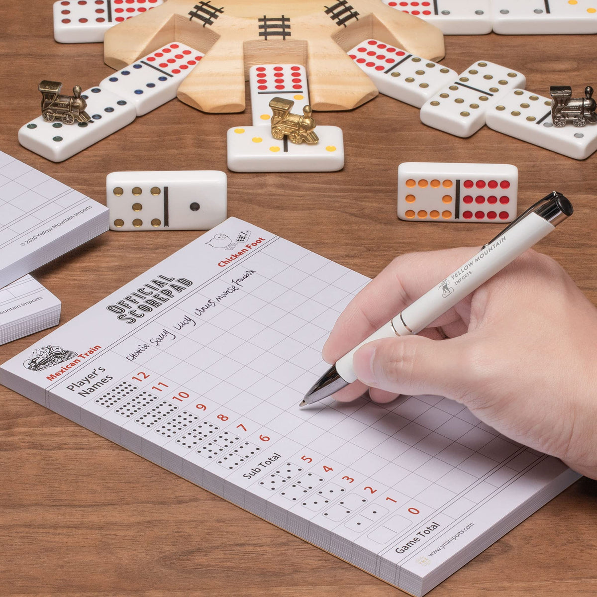 Yellow Mountain Imports 3-Pack Mexican Train & Chicken Foot Dominoes Scorepad – 180 Sheets