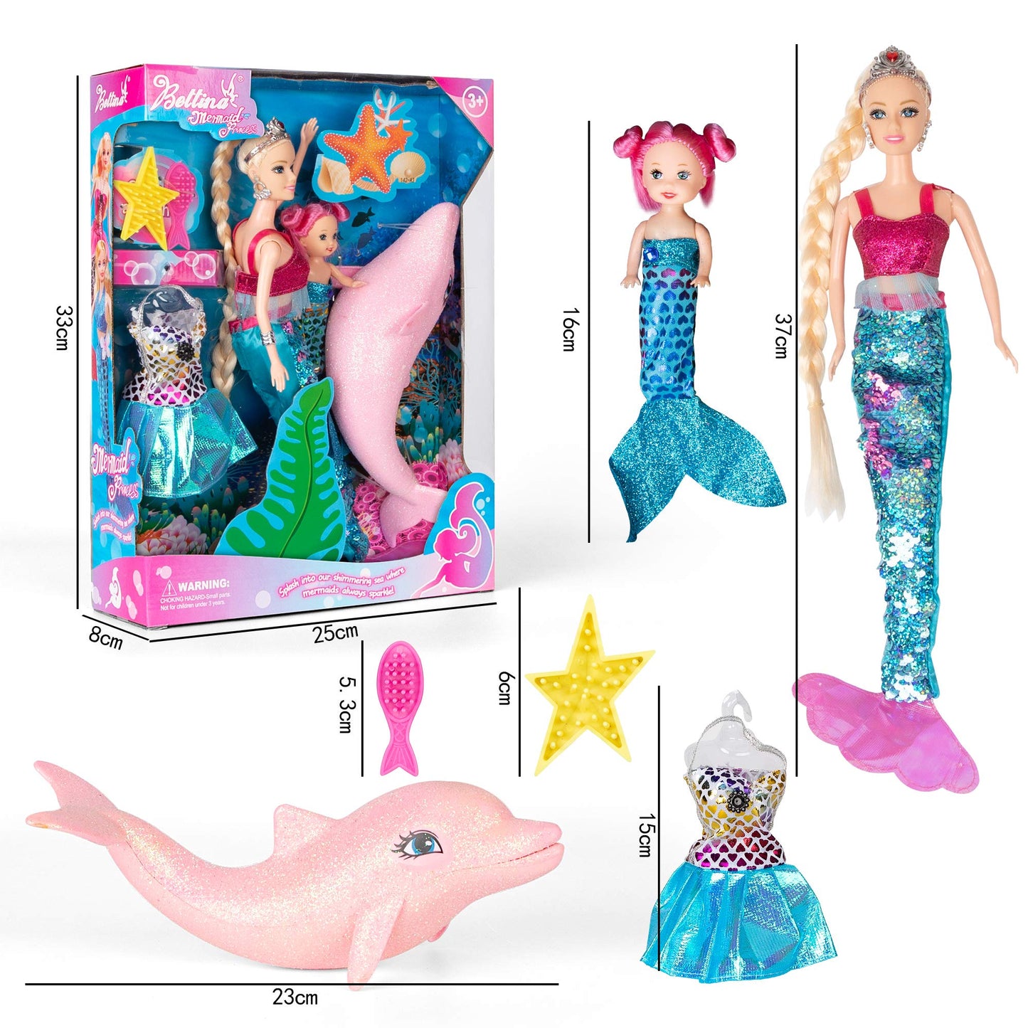 Yellow River Princess Mermaid Playset – Blonde Doll, Pink Dolphin, Color-Changing Tail