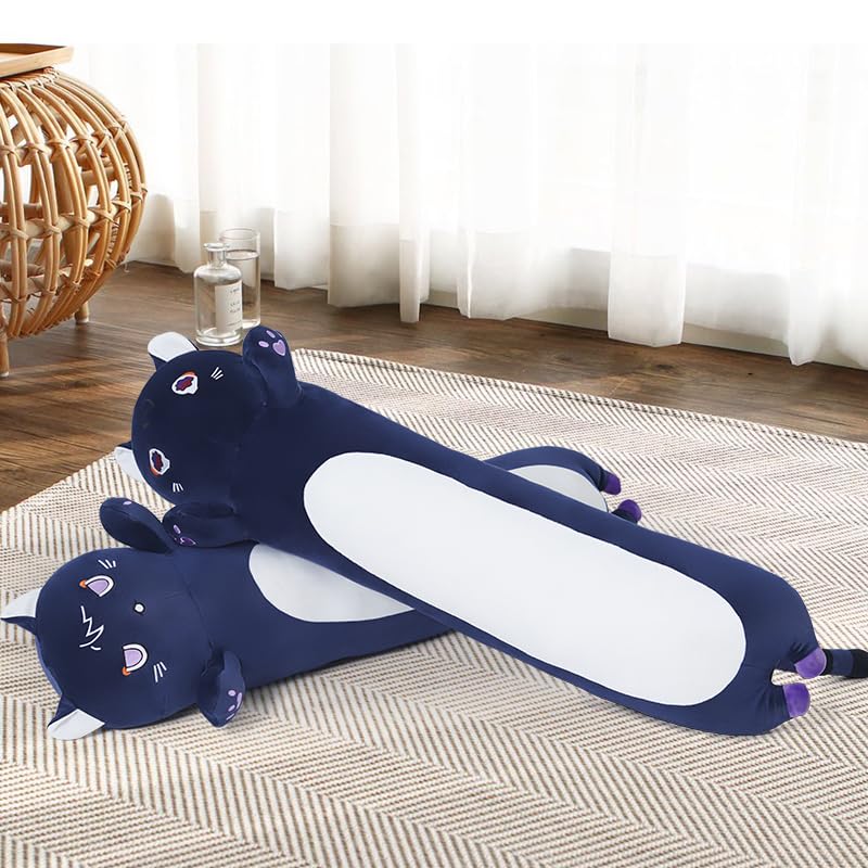 Yeqivo Cat Plush Body Pillow 110cm – Purple Kitten Plush Toy for Kids & Girlfriend