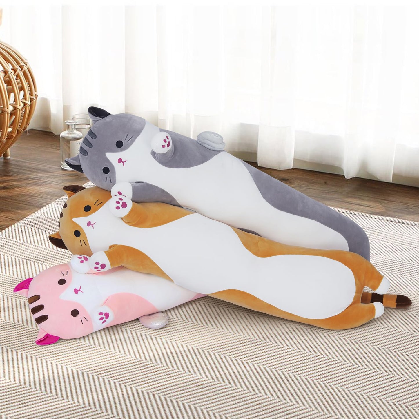 Yeqivo Soft Cat Plush Pillow – Grey Long Cat Toy (70cm) Cozy Cuddle