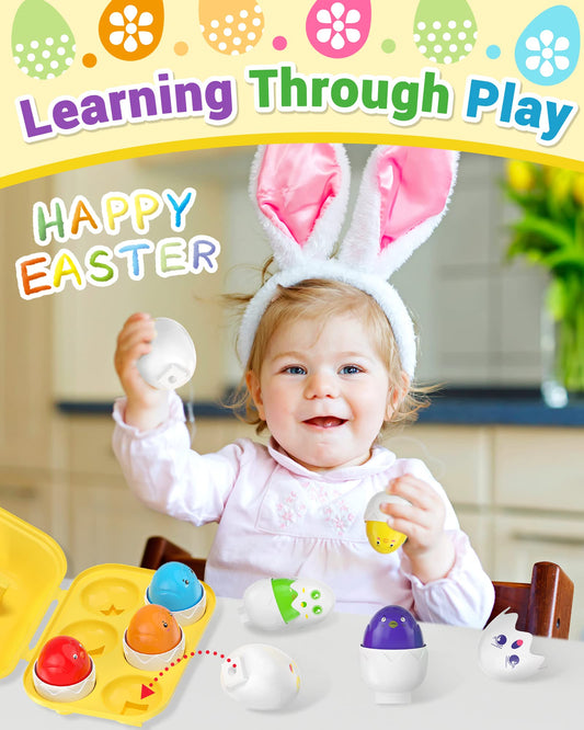 Yetonamr Easter Eggs Toys for Toddlers - Montessori Matching Eggs with Chirping Chicks