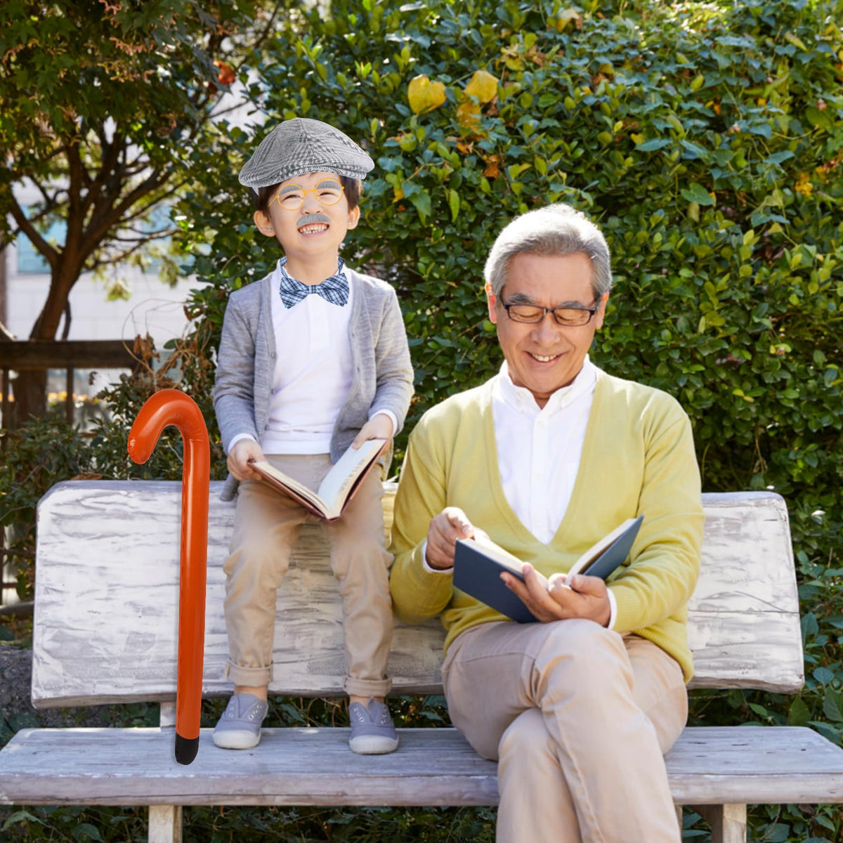 Yewong Kids Old Man Costume Set – Beret Hat, Glasses, Inflatable Cane, Bow Tie & Mustache Eyebrows