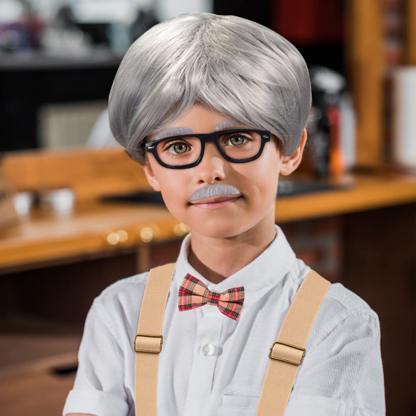 Yewong Kids Old Man Costume Set – Grandpa Wig, Suspenders & Accessories