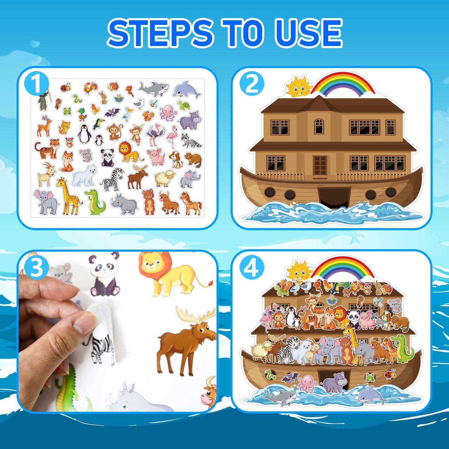 YHNTGB Noah's Ark Sticker Scene Kit – 11 Backgrounds & 11 Sheets for Kids