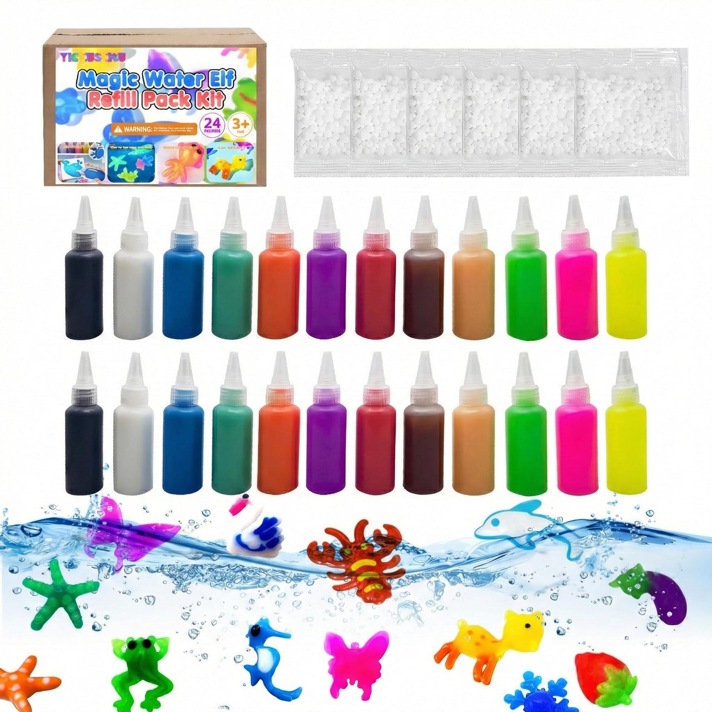 Yichushisu Squishy Making Kit Refill – 24 Bottles Gel Water Elf Toys for Creative Arts & Family Bonding