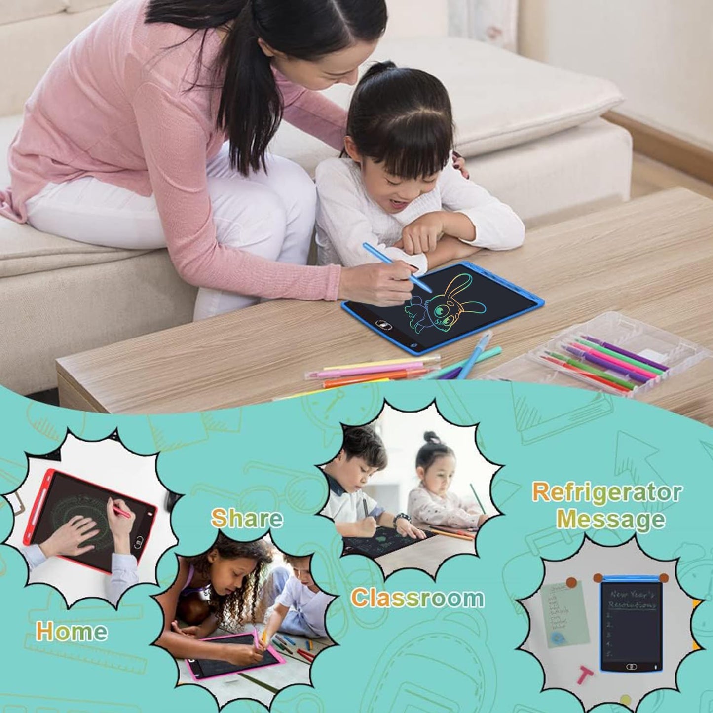 Yidedraw 6-Pack LCD Writing Tablets for Kids — 8.5-Inch Colorful Doodle Boards