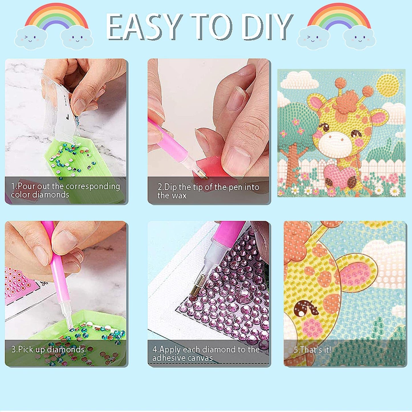 Yijingtop 4 Packs 5D Cartoon Diamond Art Kits — Kids & Beginners, 6x6in, Full Round Drill