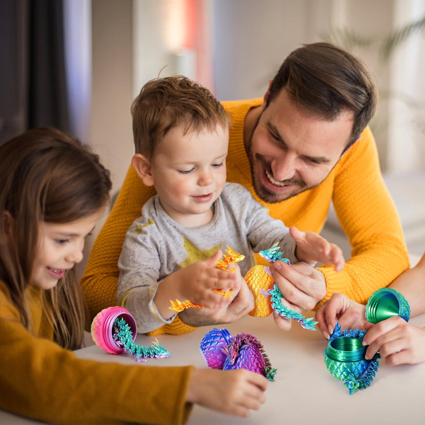 YILCER 4-Pack 3D Printed Dragon Eggs with Inside Dragons – Articulated Mystery Egg Set