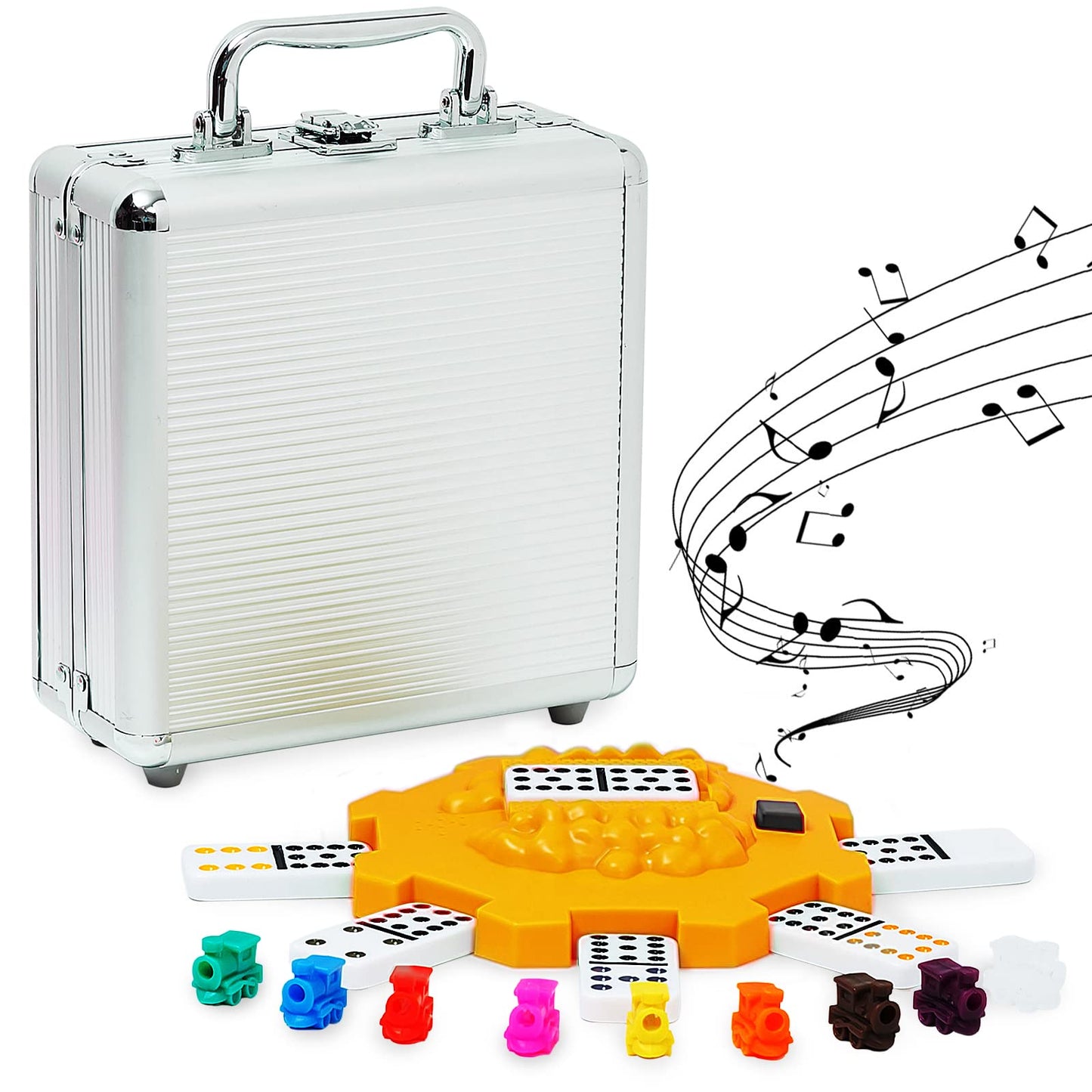 Yinlo Mexican Train Dominoes Set – Double 12, 91 Tiles, 9 Trains, Train Sound