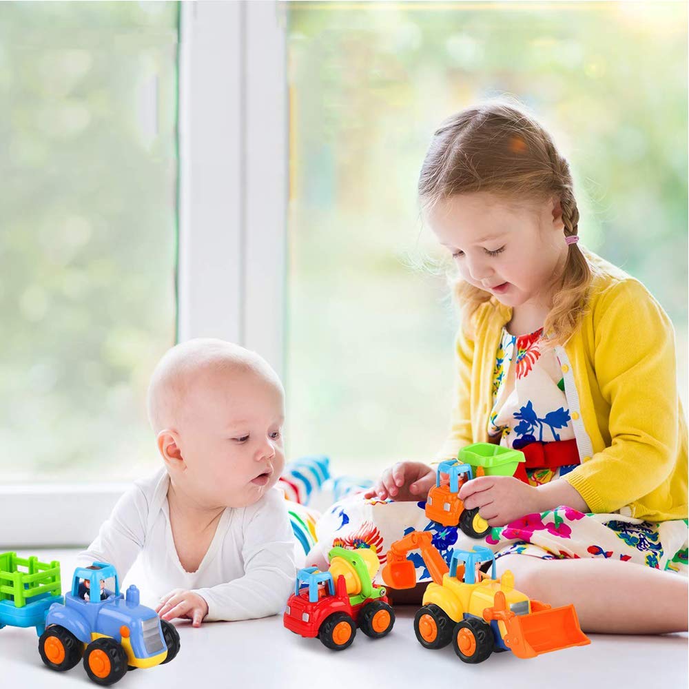 Yiosion Push and Go Friction Powered Construction Vehicles – 4 Pack Toy Set for Toddlers