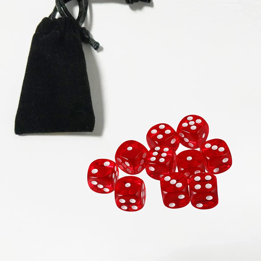 Yiotfandoll 10Pcs D6 Dice - 16mm Acrylic, Transparent Red for RPG, DND, MTG