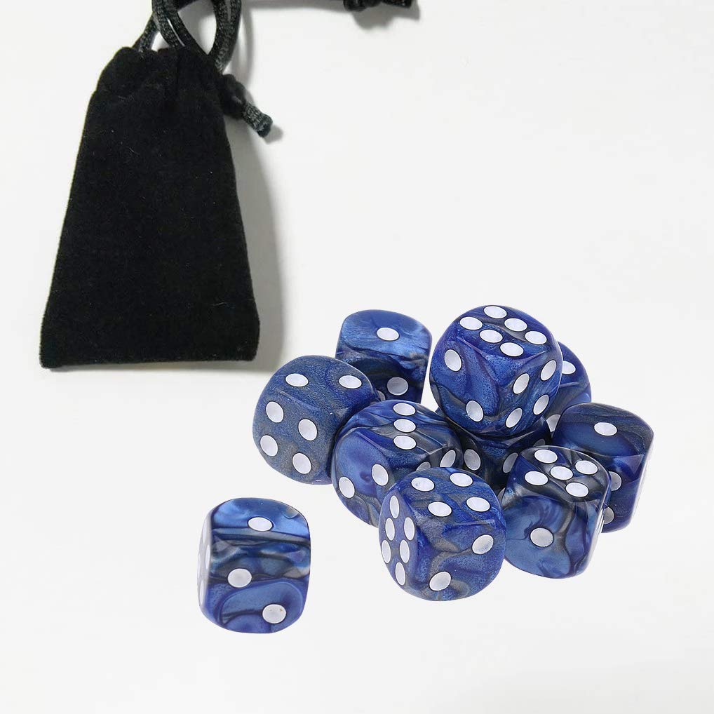 Yiotfandoll 10PCS D6 Dice 16mm – Blue Silver Acrylic Polyhedral Dice for RPG, DND, MTG