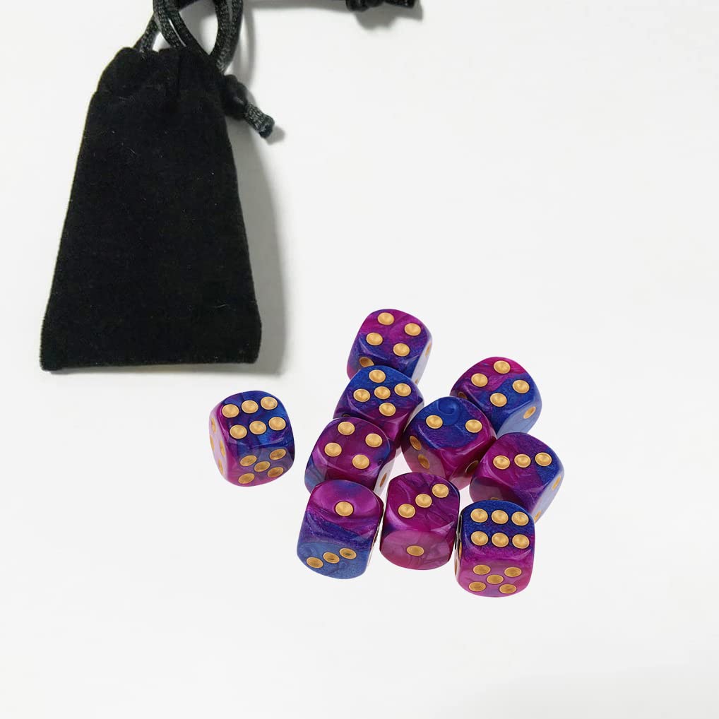 Yiotfandoll 10-Pack 16mm Purple-Blue D6 Dice – Acrylic RPG/MTG/DND Dice Set