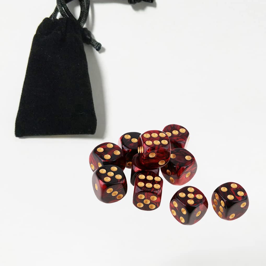 Yiotfandoll 10PCS D6 Dice Set - Red & Black 16mm Acrylic Polyhedral Dice