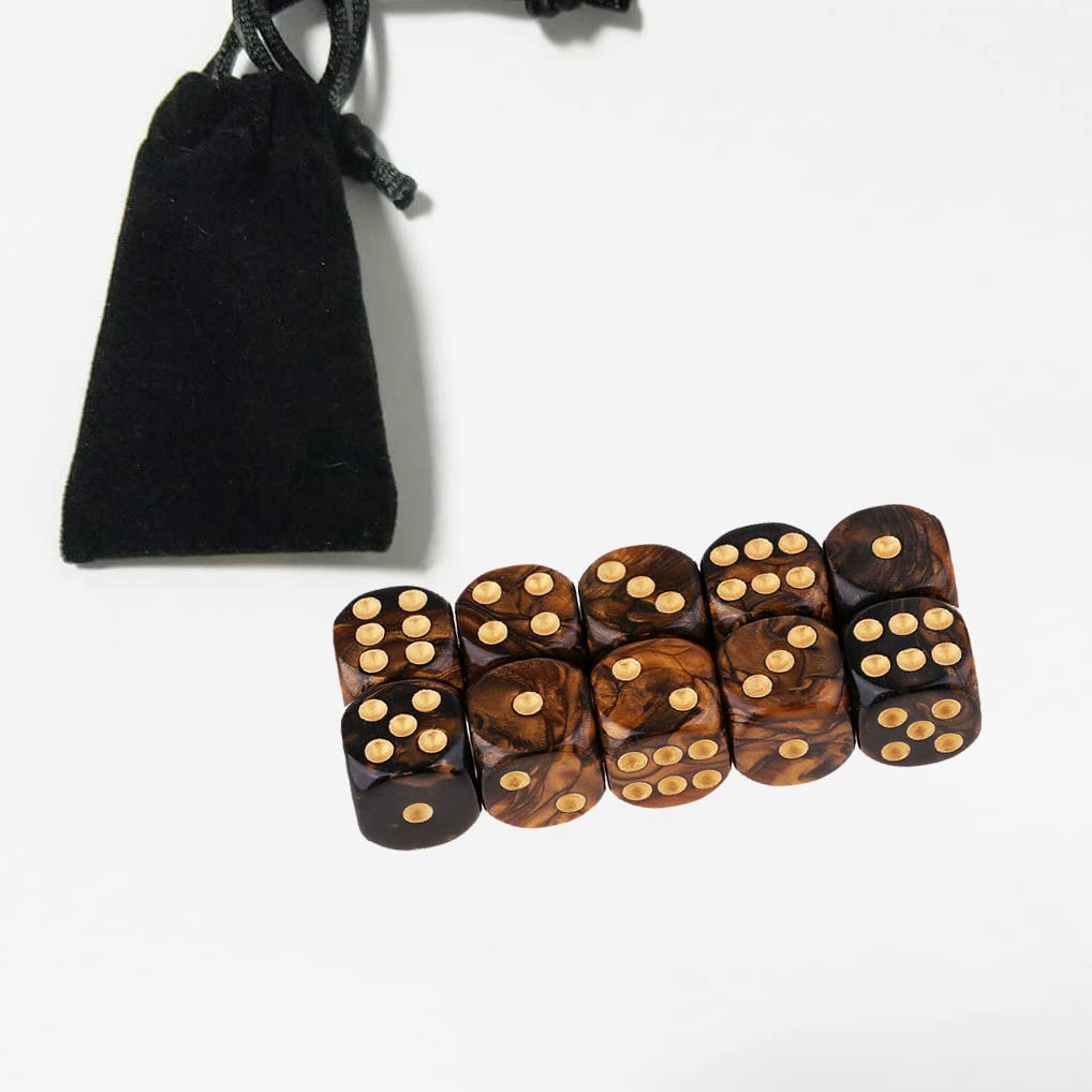 Yiotfandoll 10Pcs Polyhedral D6 Dice 16mm Acrylic – Black Gold for RPG MTG DND Tabletop Games