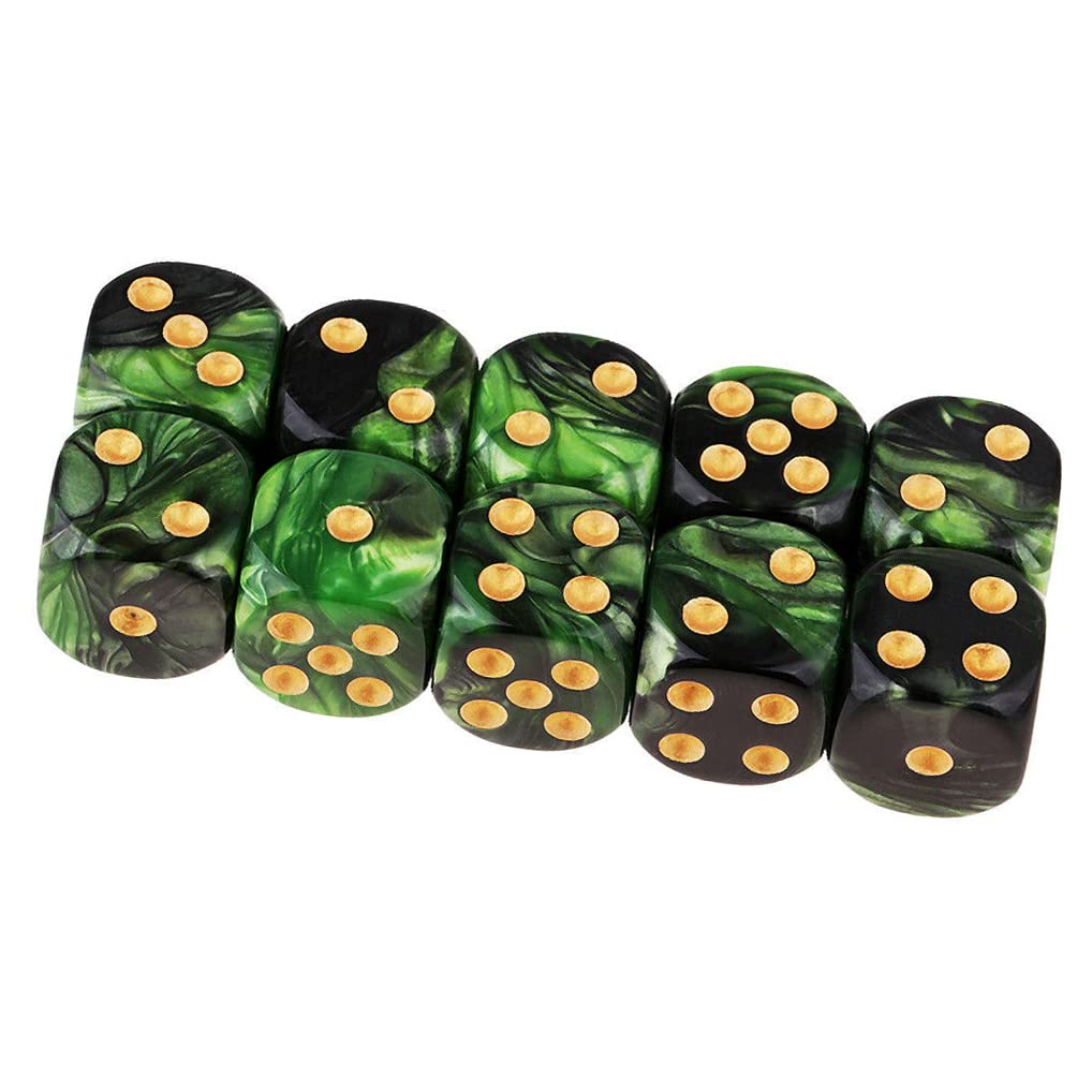 Yiotfandoll 10pcs D6 Dice 16mm Acrylic – Green & Black for RPG, MTG & DND