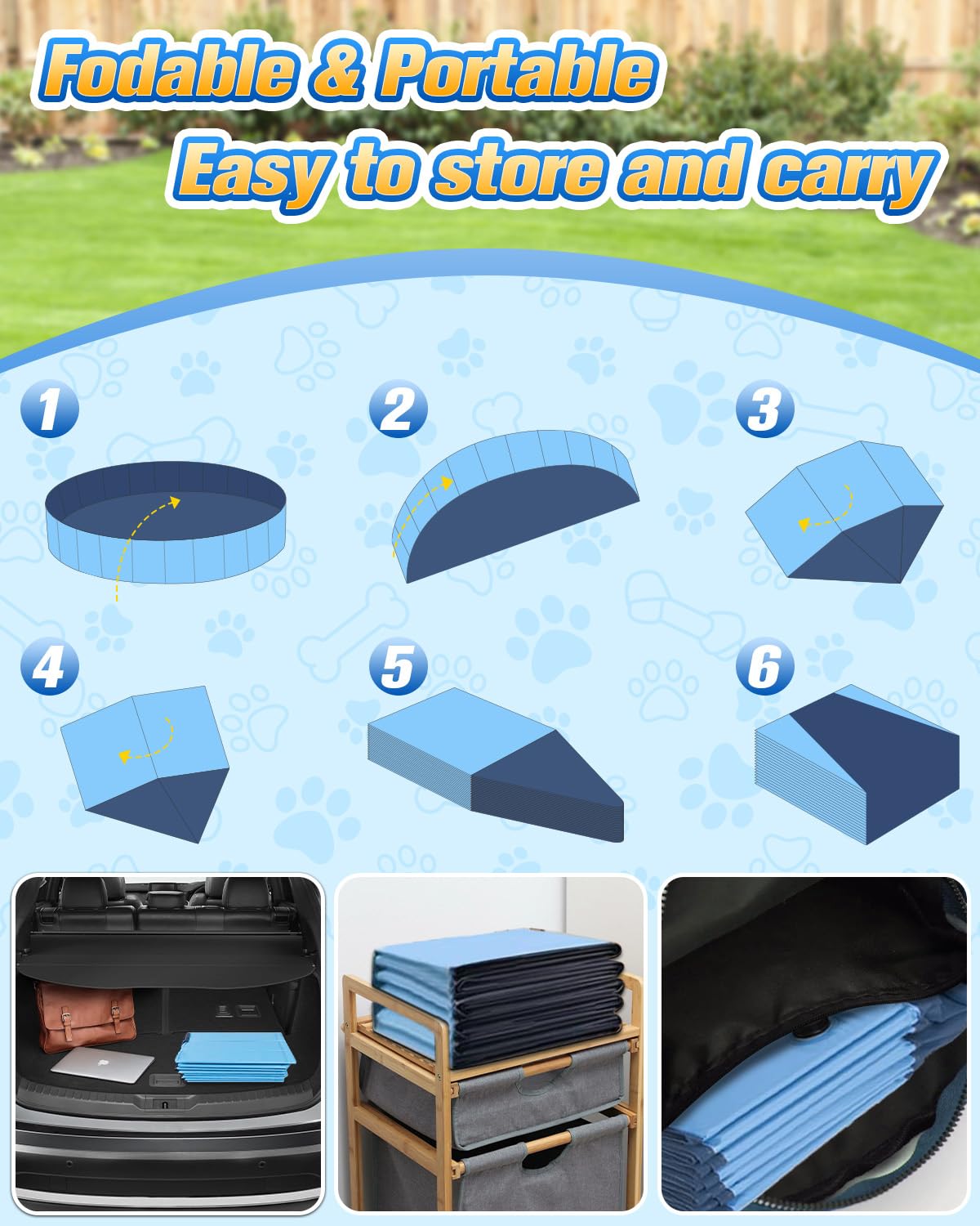 Yivsen 63in Sturdy Dog Pool with Sprinkler – 2-in-1 Non-Slip Foldable Pool for Dogs & Kids