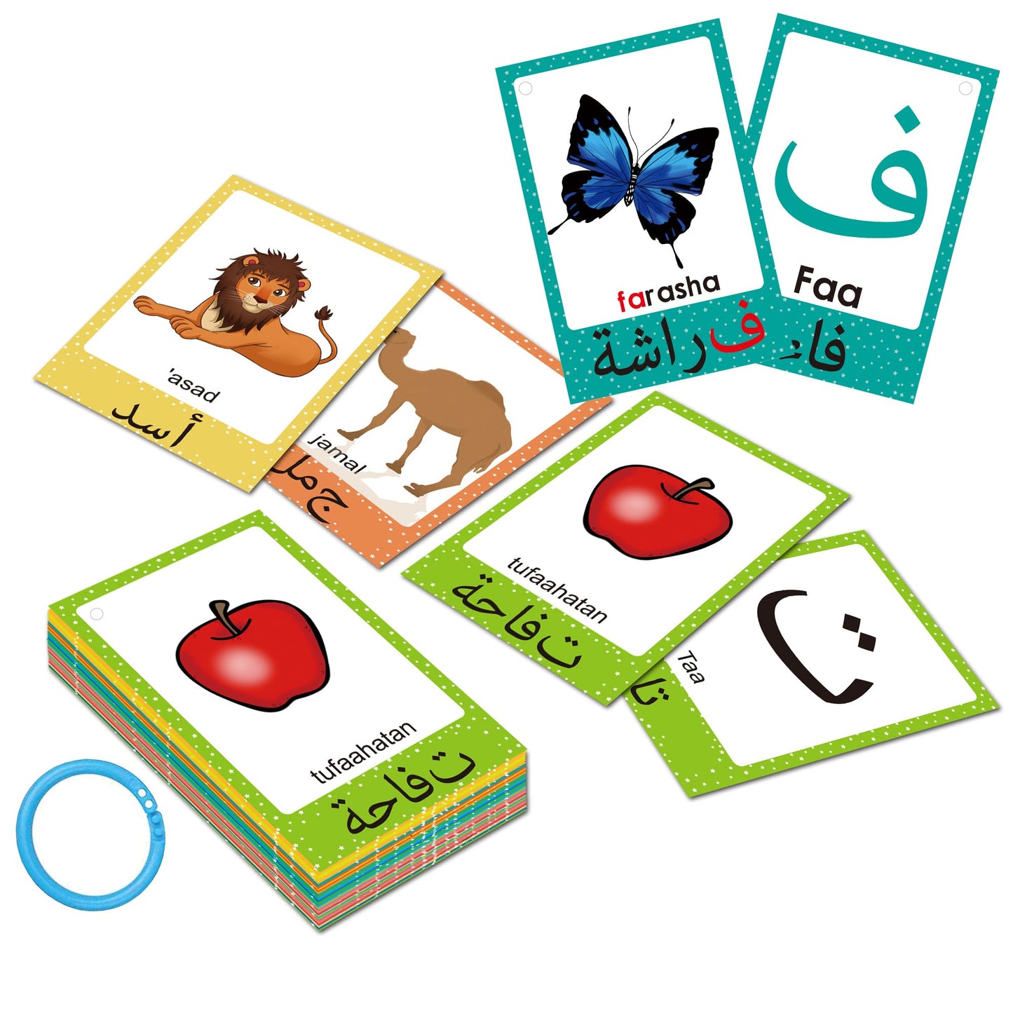 YIYDONG Arabic Alphabet Flash Cards for Kids – 28 Letters with English Transliteration