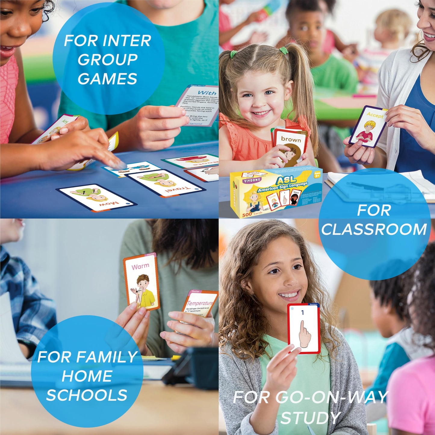 YIYDONG ASL Flash Cards – 500 Beginner Sign Language Cards for All Ages (Verbs, Nouns, Sight Words)