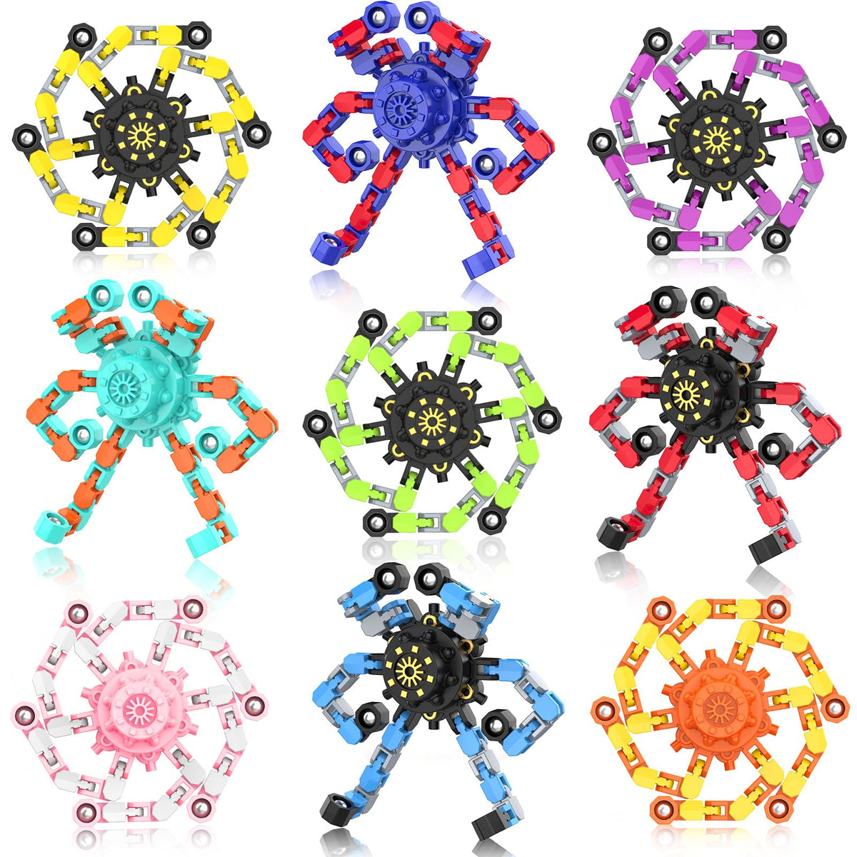 YIZER Valentines Transformable Fidget Spinners – 9-Piece Sensory Toys