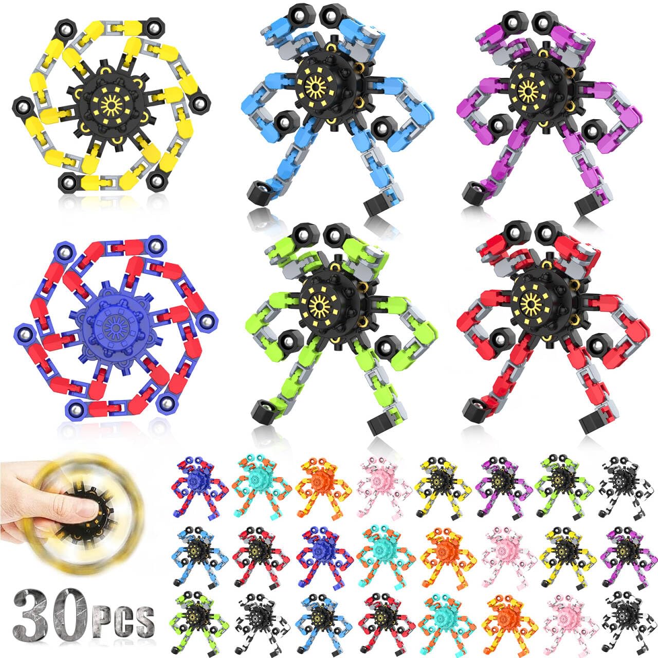 YIZER Valentines Transformable Fidget Spinners – 30PCS Sensory Chain Spinner