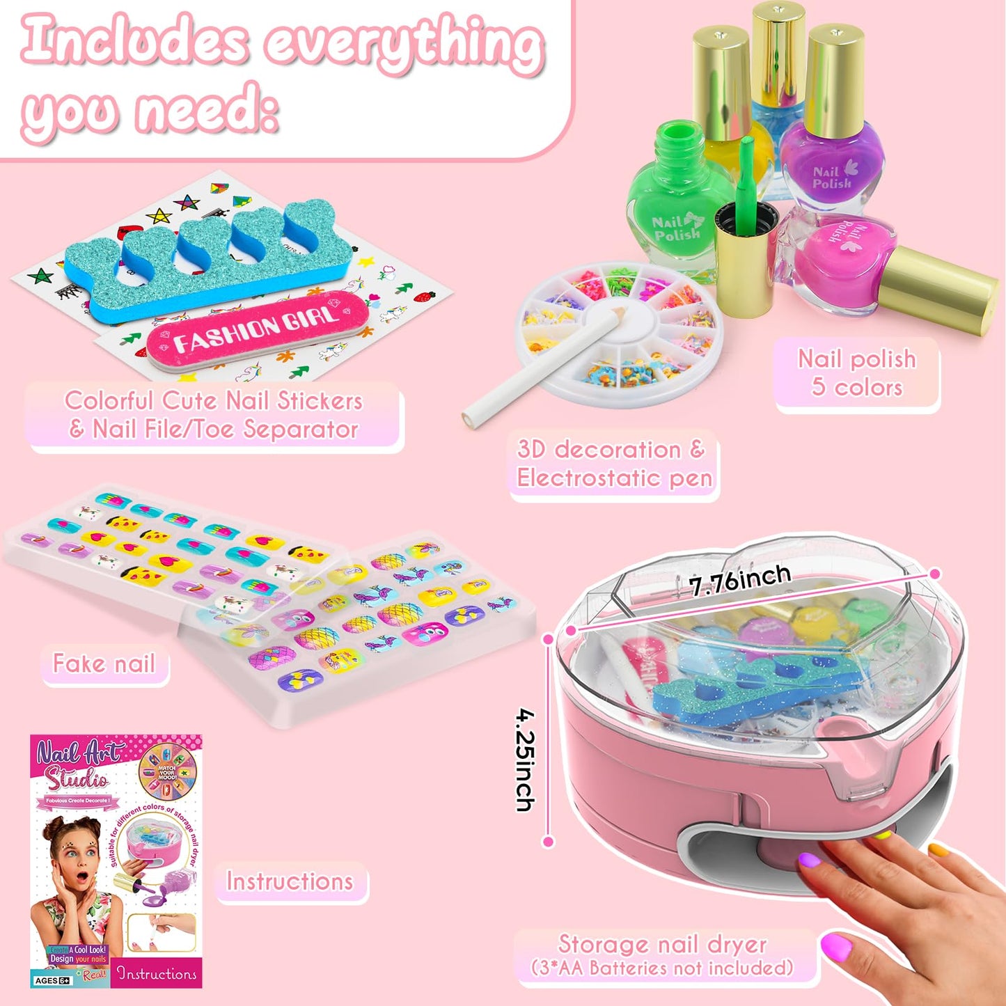 Ylovetoys Kids Nail Polish Set — All-in-One Nail Salon Kit for Girls 7-12 (Non-Toxic)