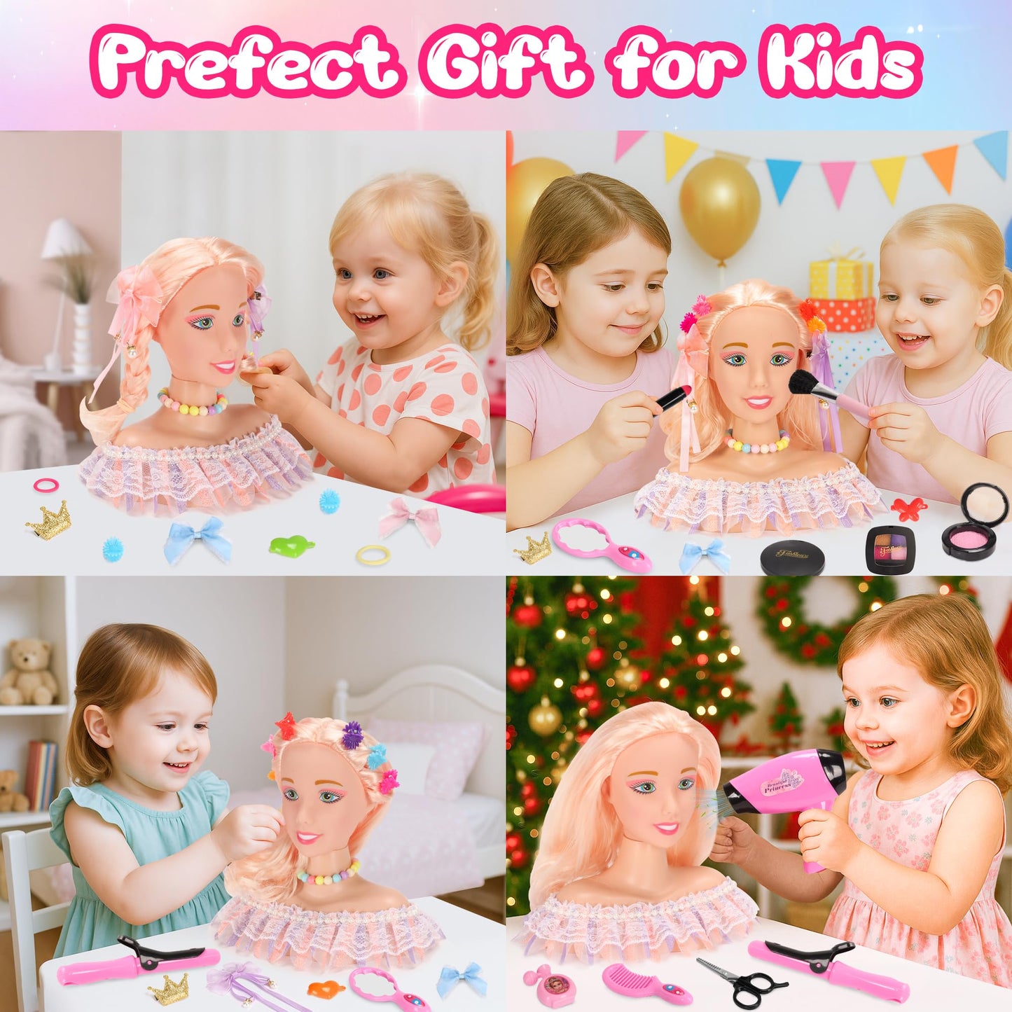 Ylpaprm 41PCS Deluxe Makeup Doll Head Kit for Kids 8+ – Hair Dryer, Curling Iron & Accessory Set