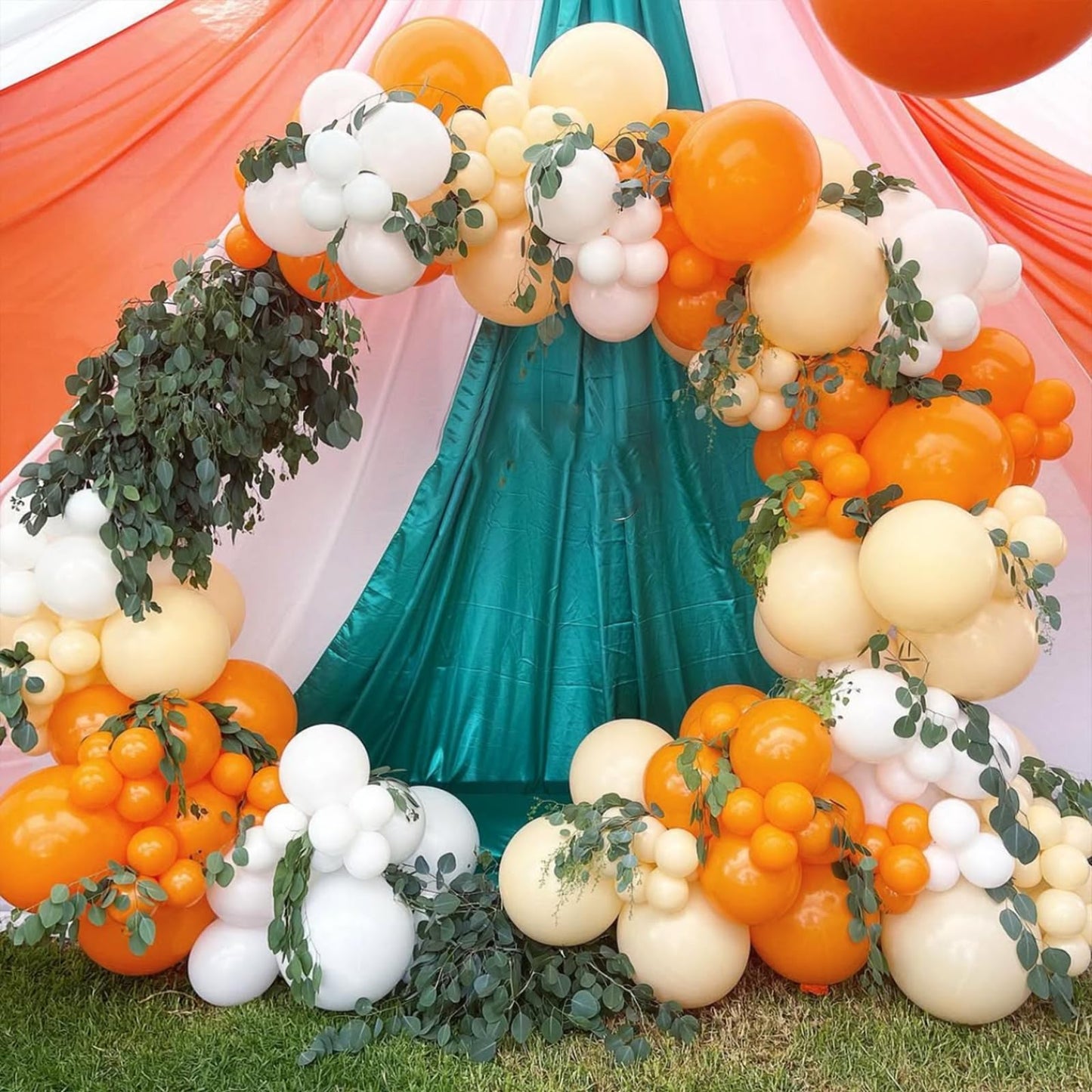 YMSZ Orange Balloons Kit – 67pcs, 12in Sand White & Orange Confetti Party Decor