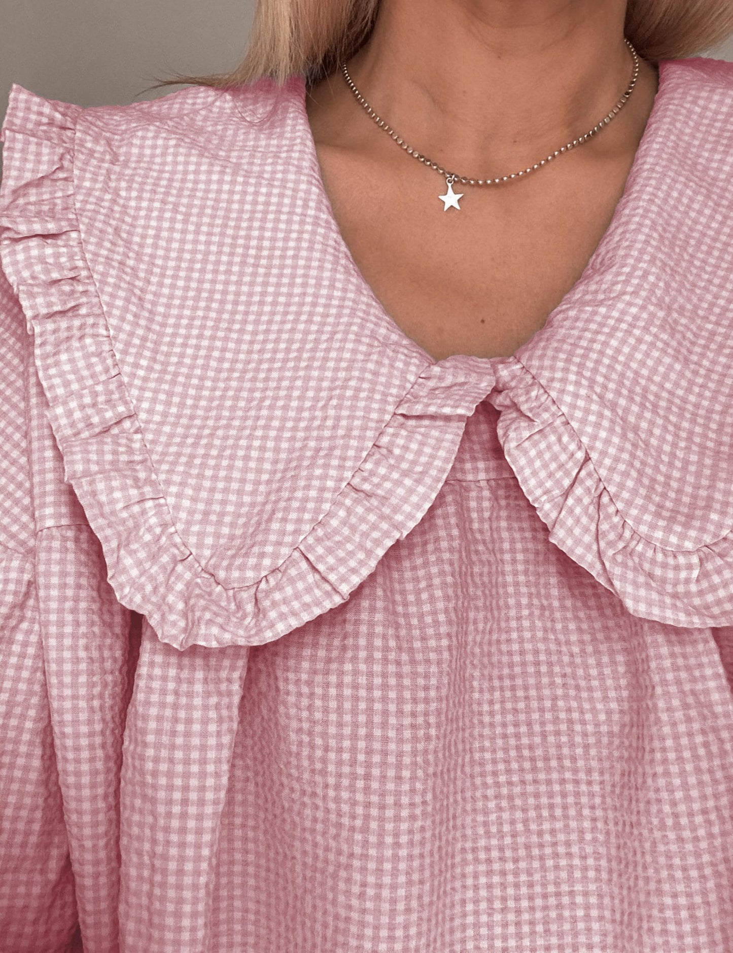 Ynhonra 2025 Women's Babydoll Dress – Loose Plaid Mini with Doll Collar (Blush XS)