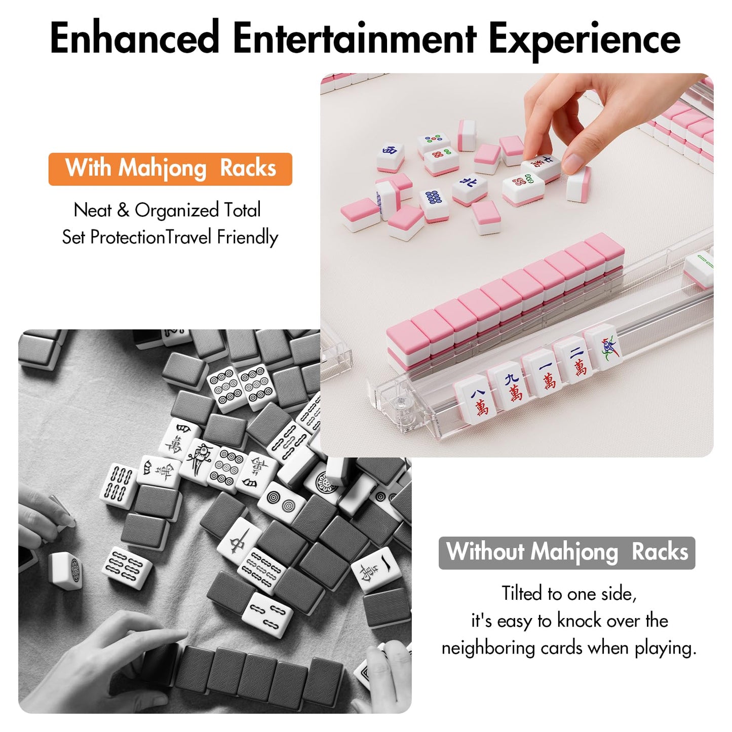 YOAEAILY Mahjong Racks with Pushers – 4-Pack, Clear Acrylic, Portable