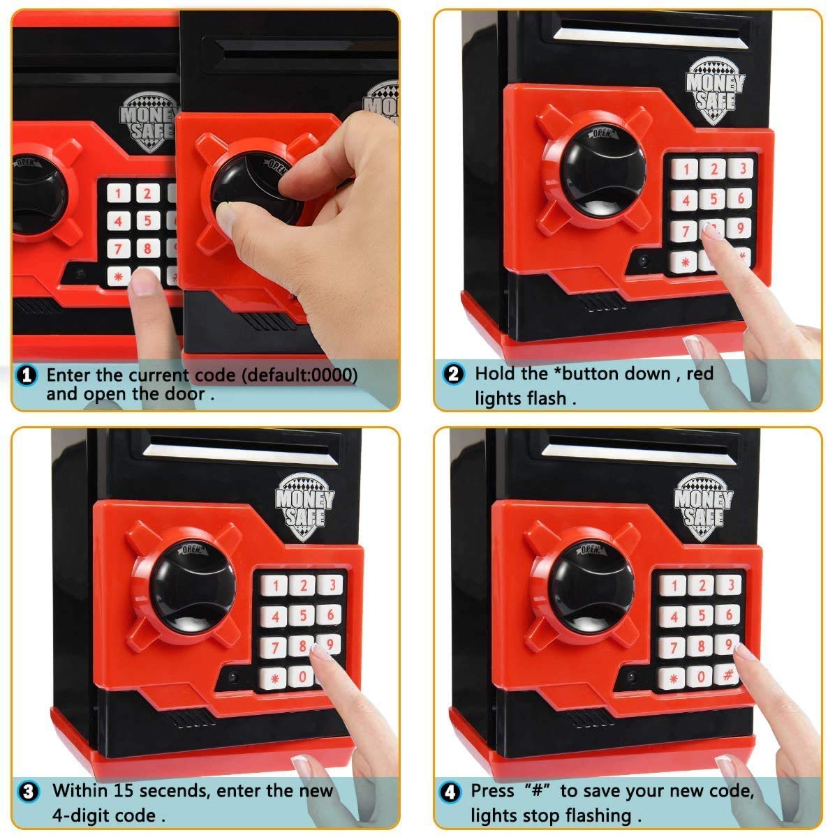 Yoego Kids Money Bank - Electronic Piggy Bank with Auto Scroll & Password (Black Red)