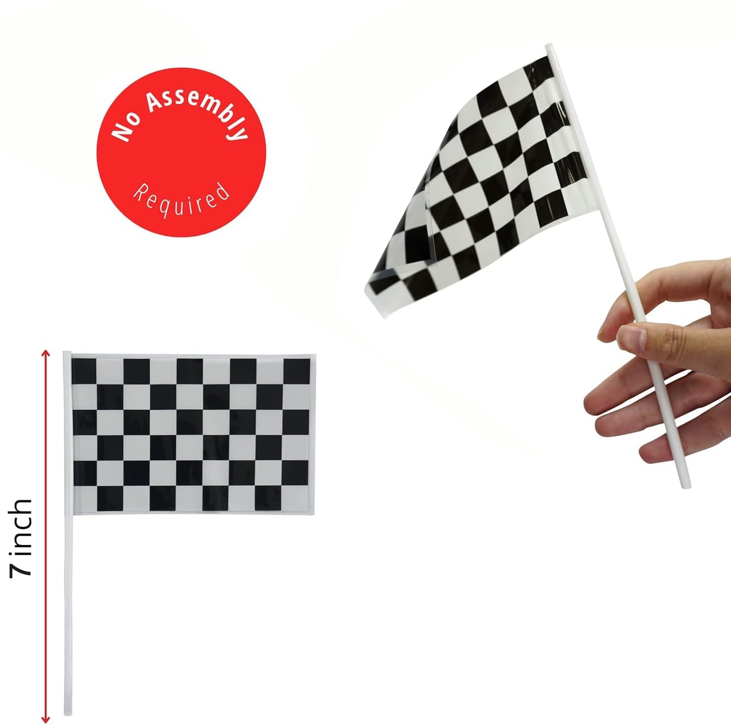 YOELVN Race Car Birthday Decorations – 36-Piece Set with 7-Inch Orange Cones and Checkered Flags