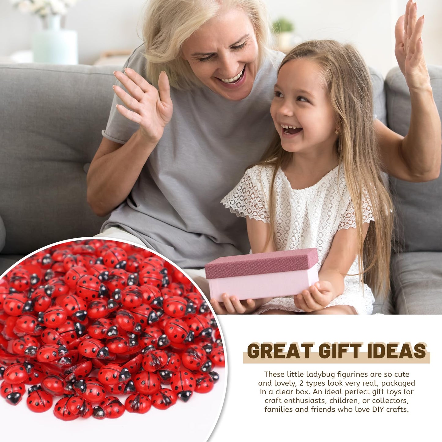 Yonseng 200pcs Mini Resin Ladybugs – 2 Types for Dollhouses, Fairy Gardens & Micro Landscaping
