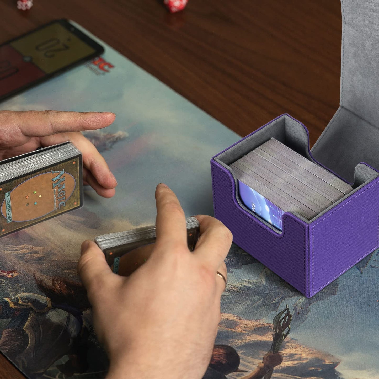 Yookeer 4-Piece Leather Deck Card Box Set – Holds 100 Cards, PU Leather, Magnet Closure, MTG Commander Ready (Black, Purple, Yellow, White)