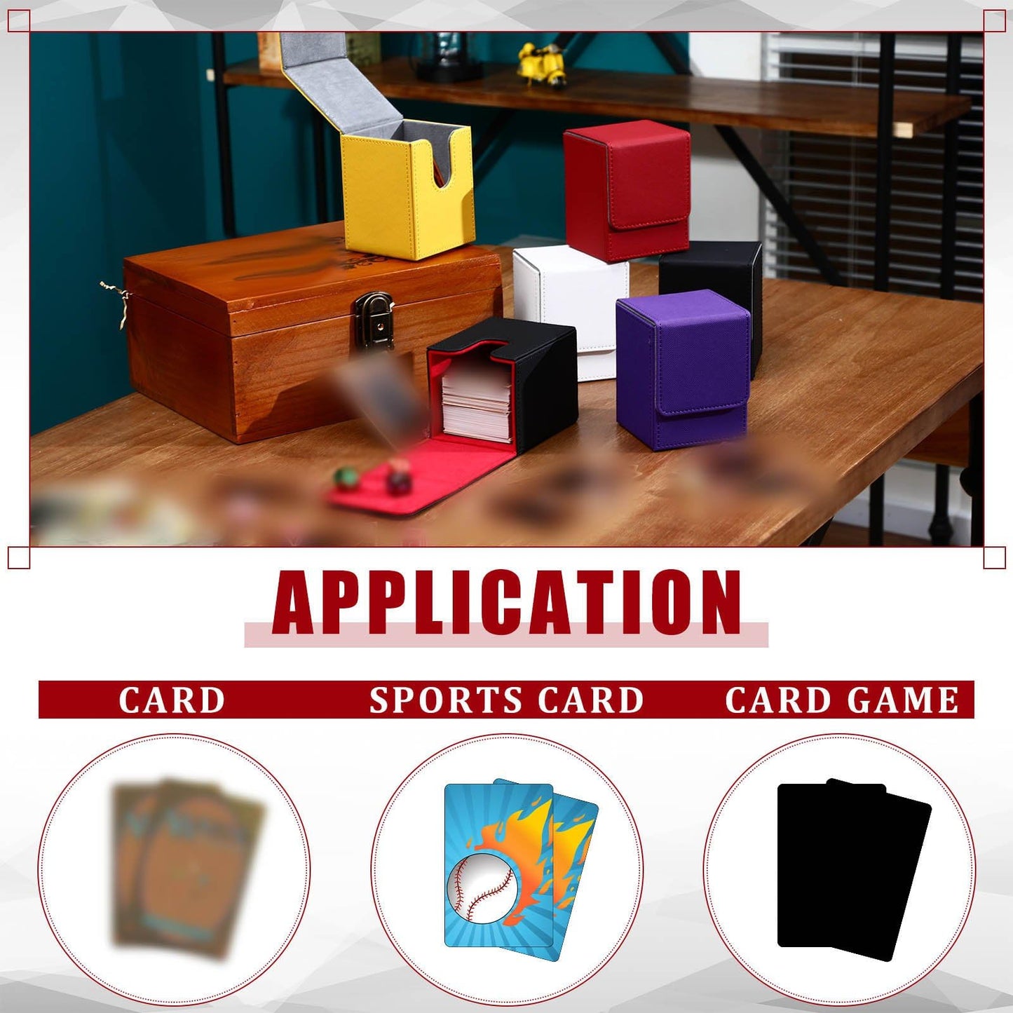 Yookeer 6-Pack Leather Deck Boxes – Magnetic Card Storage for 100+ Cards (White, Black, Black-Red, Red, Yellow, Purple)