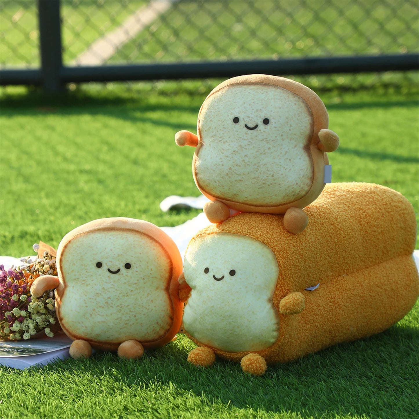 Yookeer 3 Pcs Funny Toast Bread Pillows – Cute Kawaii Plush Cushions, 2 Sizes