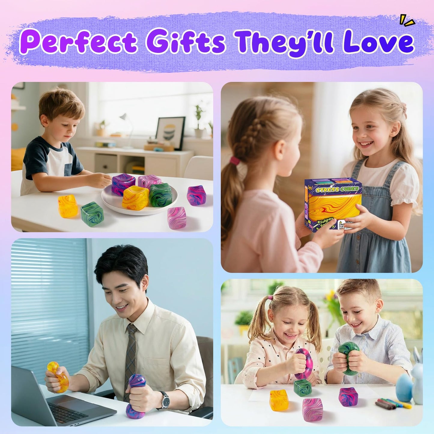 Yooshi Fidget Toys Squishy Stress Cube – Ice Cube Sensory Toy for Adults & Kids (Purple)