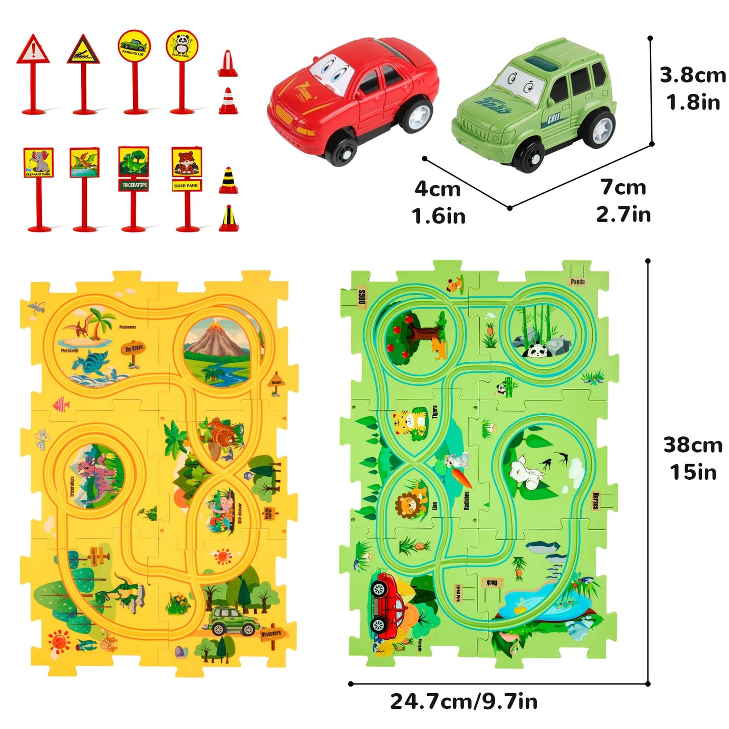 YOOYID Plastic Floor Puzzles for Kids 3-5 | Race Track Car Set
