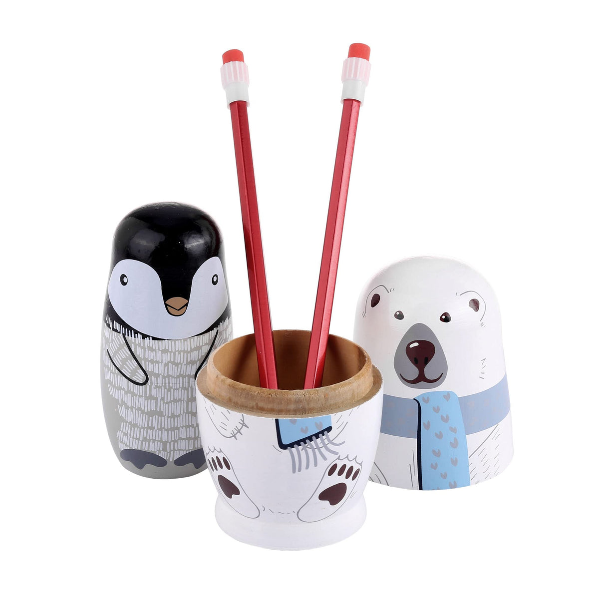 Yoption 5Pcs Russian Matryoshka Dolls - Handmade Wooden Polar Bear & Friends Nesting Set | Gift for Kids