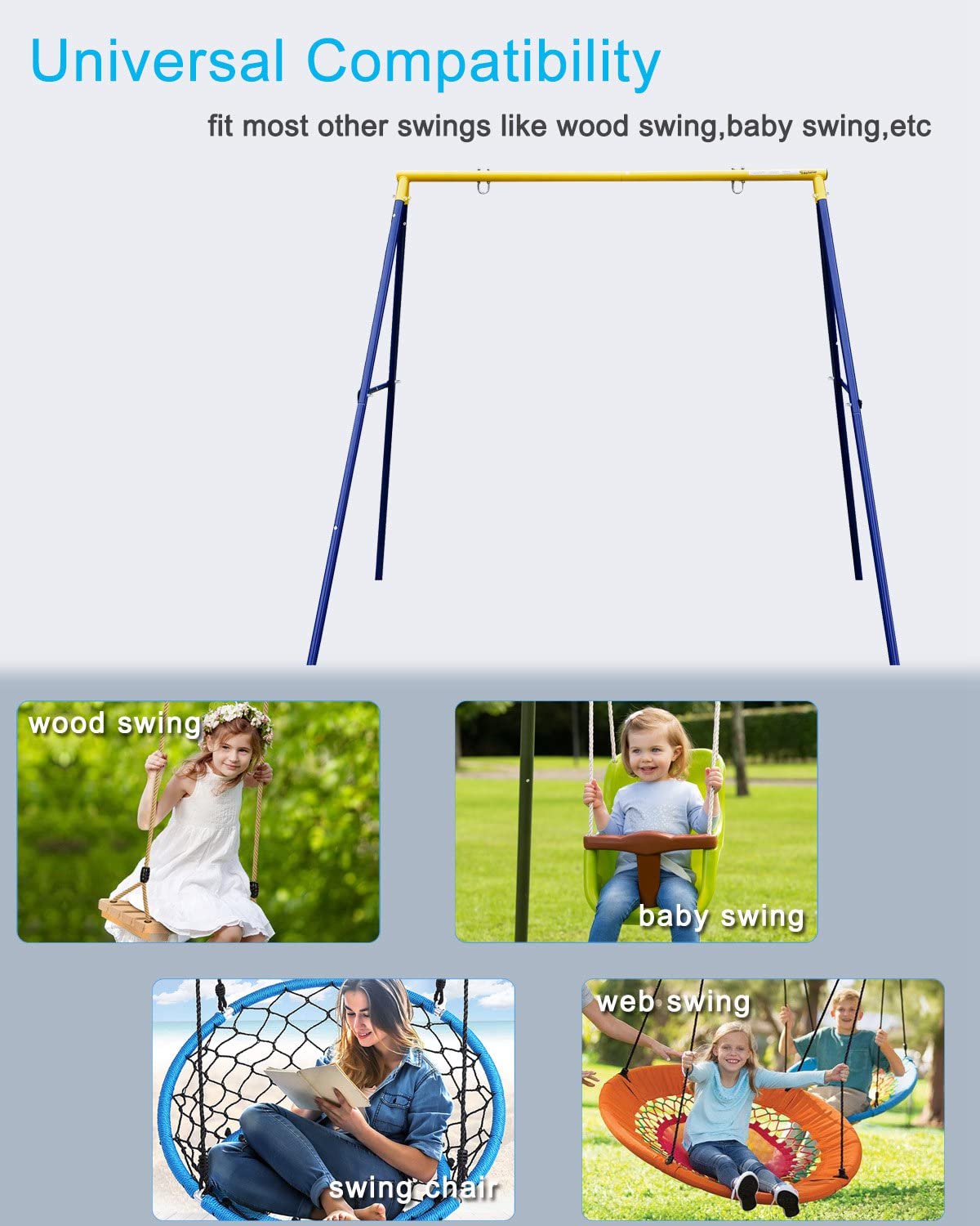 Yorovent 440lbs Swing Stand A-Frame – 71-inch Heavy-Duty Metal Frame, Anti-Rust All-Weather, Fits Saucer Swing & Swing Chair