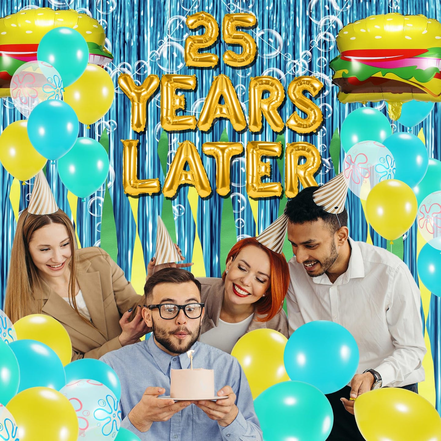 YORR Sponge 25th Birthday Decorations – Ocean Theme Balloons Set with Backdrop & Bubble Garland