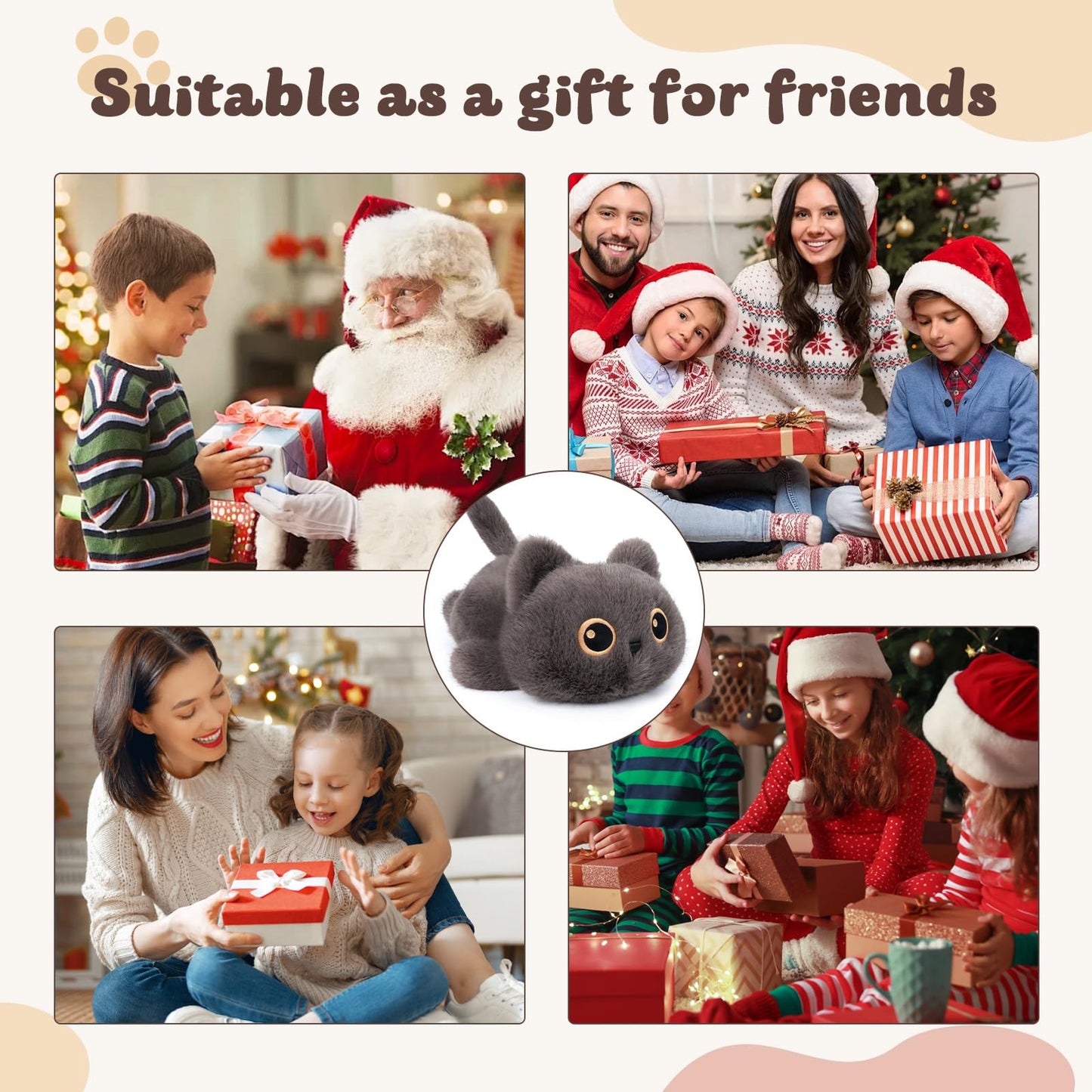 YOUBLEK 1.9 lbs Weighted Cat Plush – Dark Grey Calico Cat, Cozy Cuddle Toy for Kids & Adults