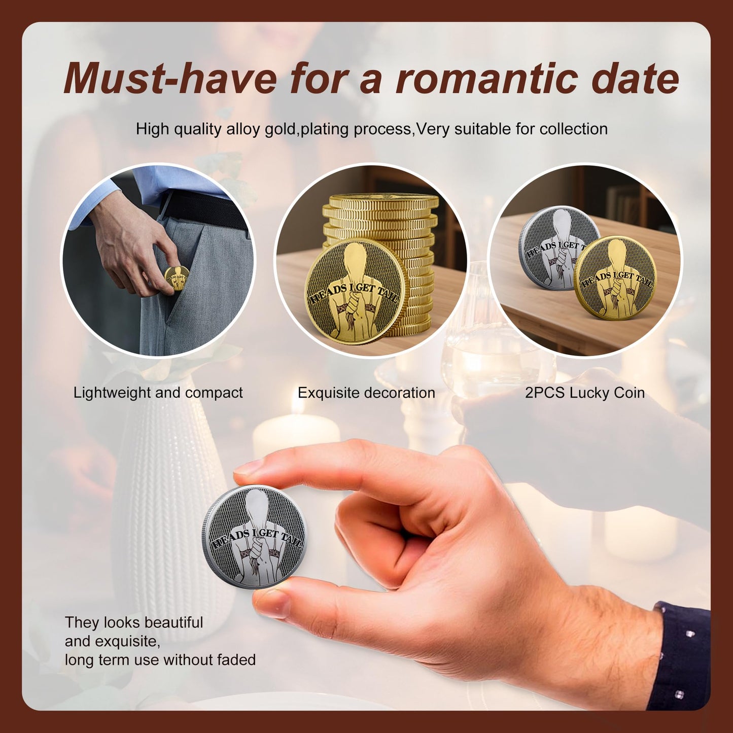 YOUNEEDFUL 2025 2-Piece Double-Sided Heads and Tails Coin – Silver Challenge Token for Fun Pranks and Romantic Dates