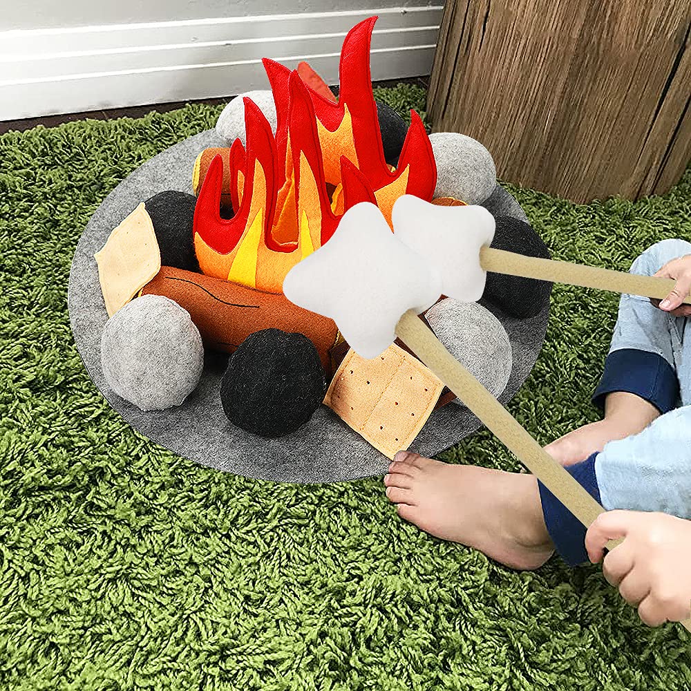 Yowlieu 23 PCS Pretend Campfire Toys – Plush Felt Camping Playset for Kids Aged 3-5