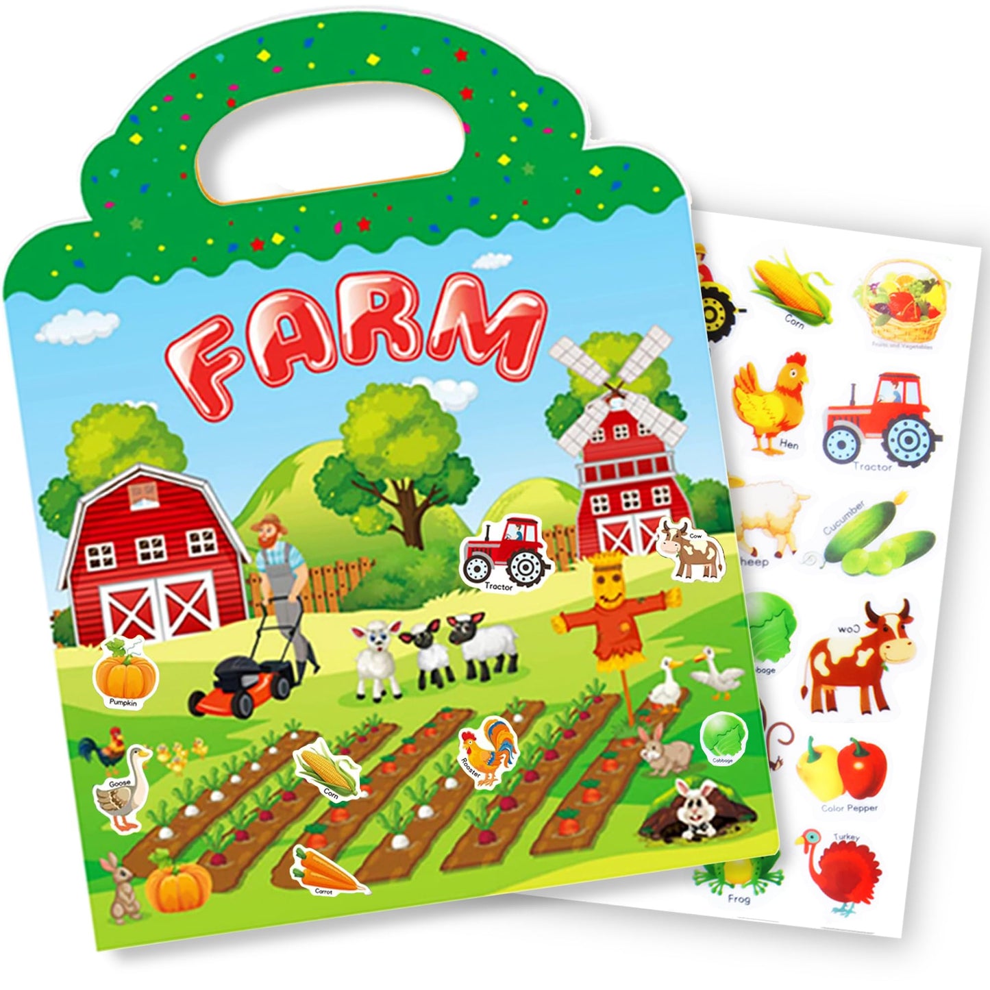 Yowlieu Reusable Farm Sticker Books for Kids — Travel-Friendly Educational Toys (Ages 3-5)