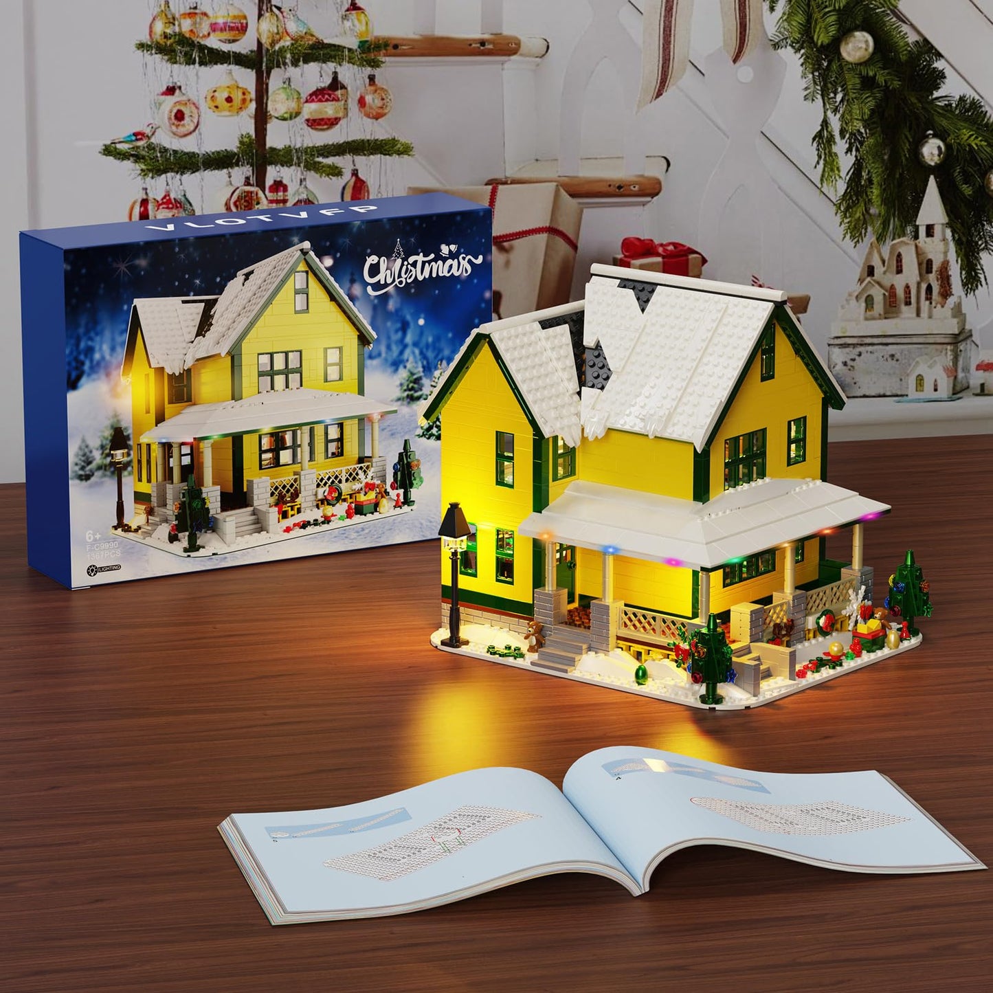 YOYBLOXY Christmas House Building Set with Light – 1367 PCS, LEGO-Compatible Village Kit for Ages 8+