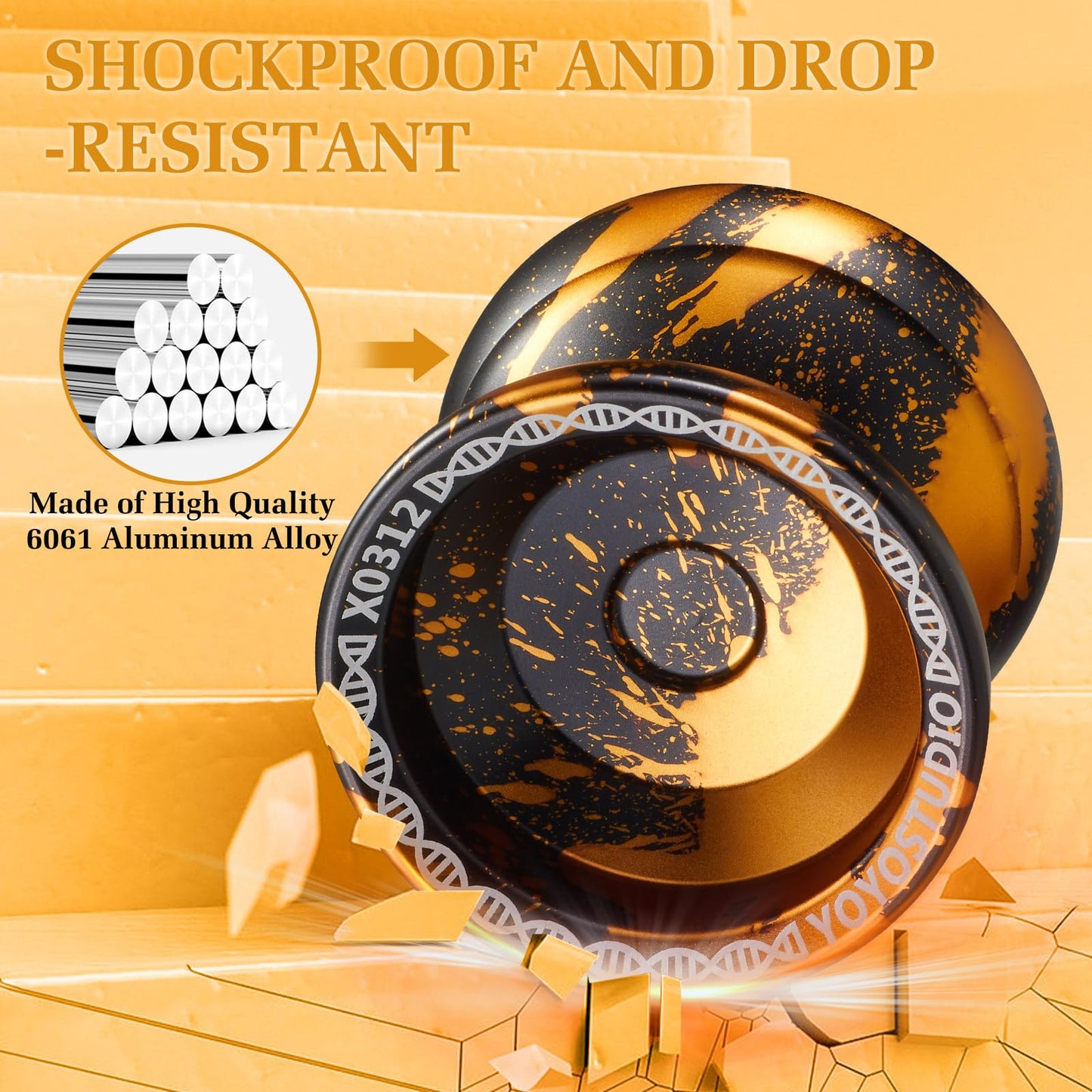 YOYOSTUDIO X0312 Dual-Function Yo-Yo | Professional, Responsive to Unresponsive Modes, Fingerspin Ready (Black & Gold)