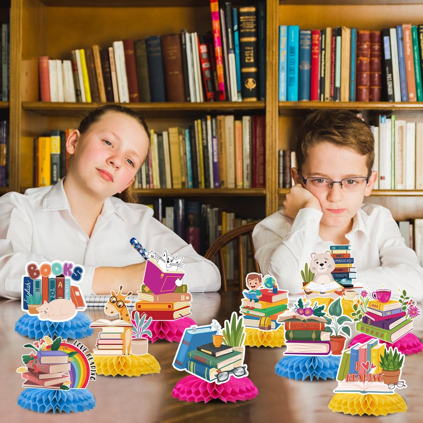 Yoyuspy Reading Birthday Party Decorations - 10-Pack Book Themed Honeycomb Centerpieces