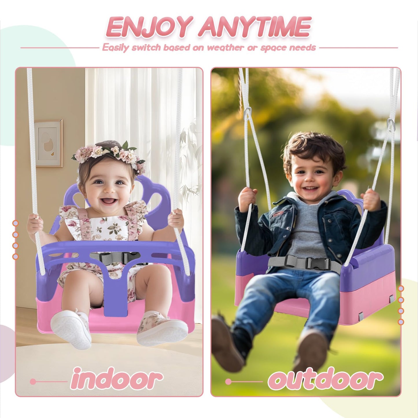 Yozoia Foldable Toddler Swing Set & Baby Jumper – Indoor & Outdoor Pink